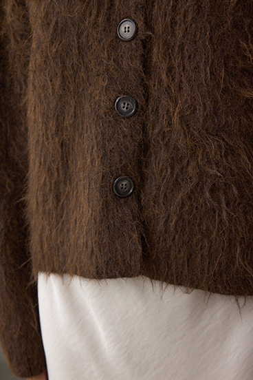 シャギー襟付きニットカーデ 詳細画像