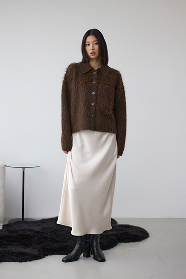 シャギー襟付きニットカーデ 詳細画像