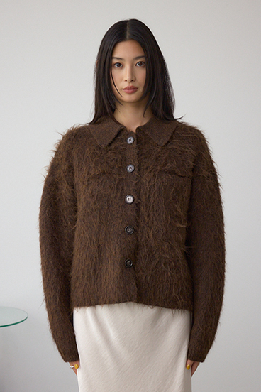 シャギー襟付きニットカーデ 詳細画像