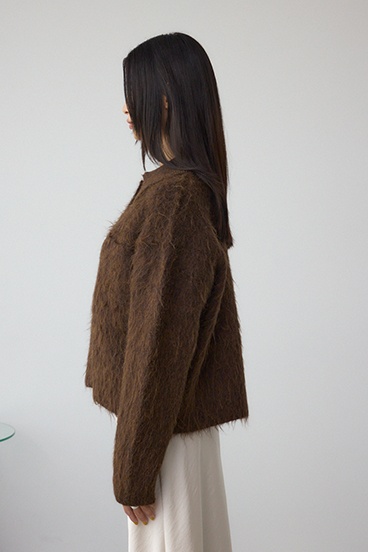 シャギー襟付きニットカーデ 詳細画像