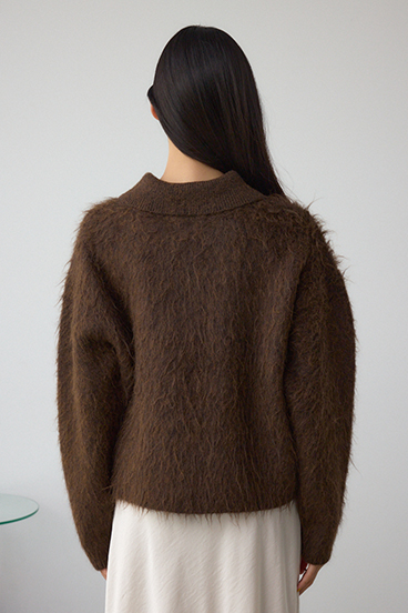 シャギー襟付きニットカーデ 詳細画像