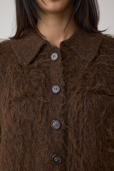 シャギー襟付きニットカーデ 詳細画像