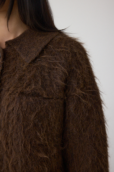 シャギー襟付きニットカーデ 詳細画像