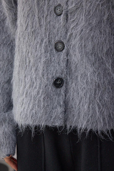 シャギー襟付きニットカーデ 詳細画像