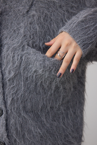 シャギー襟付きニットカーデ 詳細画像