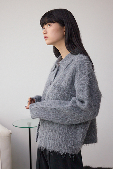 シャギー襟付きニットカーデ 詳細画像