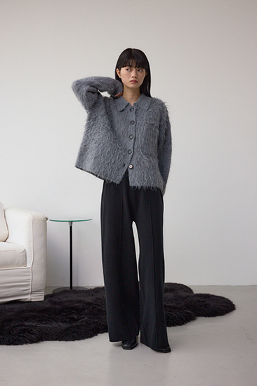 シャギー襟付きニットカーデ 詳細画像