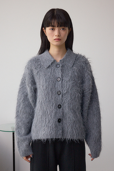 シャギー襟付きニットカーデ 詳細画像