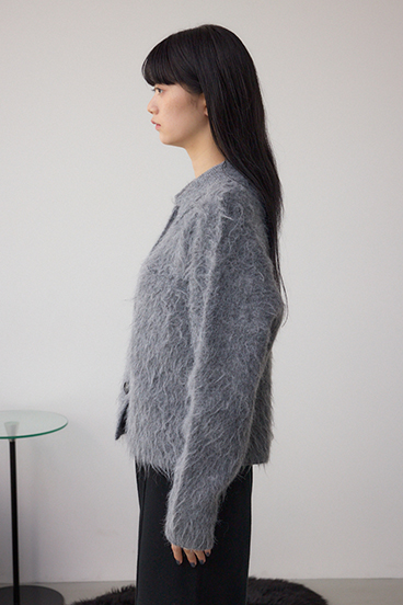 シャギー襟付きニットカーデ 詳細画像