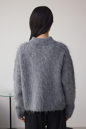 シャギー襟付きニットカーデ 詳細画像