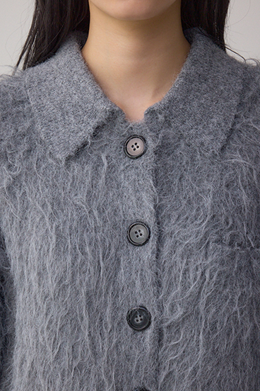 シャギー襟付きニットカーデ 詳細画像