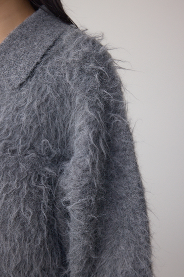 シャギー襟付きニットカーデ 詳細画像