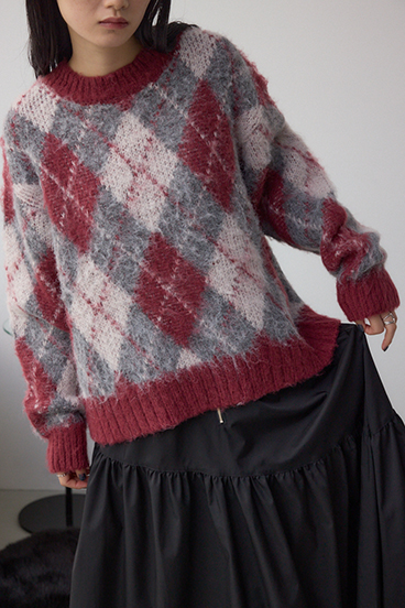 アーガイルシャギーニット