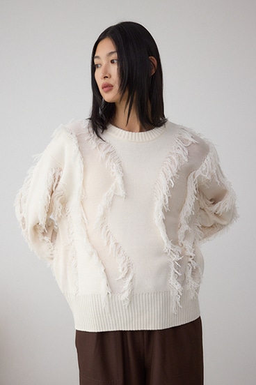フリンジデザインニットトップス 詳細画像