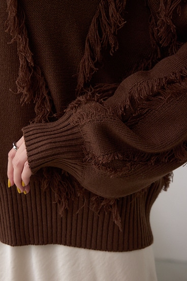 フリンジデザインニットトップス 詳細画像