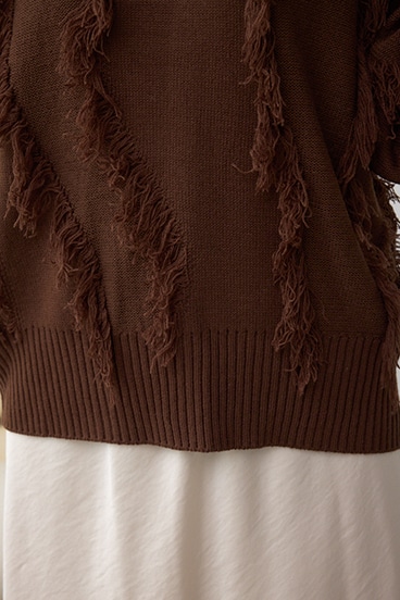 フリンジデザインニットトップス 詳細画像