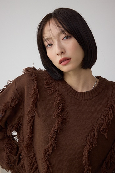 フリンジデザインニットトップス