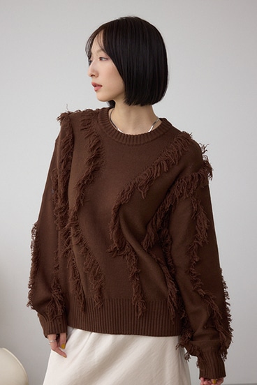フリンジデザインニットトップス 詳細画像
