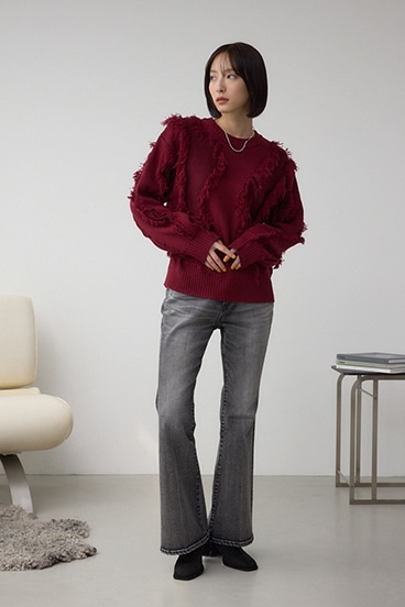 フリンジデザインニットトップス 詳細画像