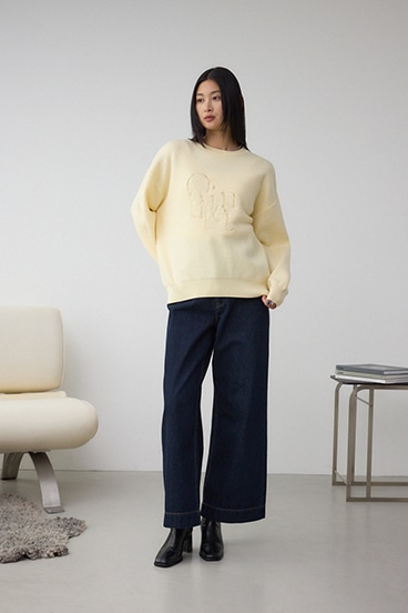 ロゴ刺繍ニットトップス 詳細画像