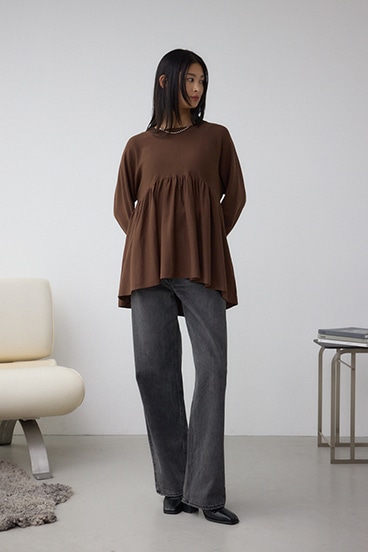 ペプラムデザインニットトップス 詳細画像