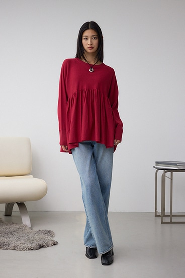 ペプラムデザインニットトップス 詳細画像