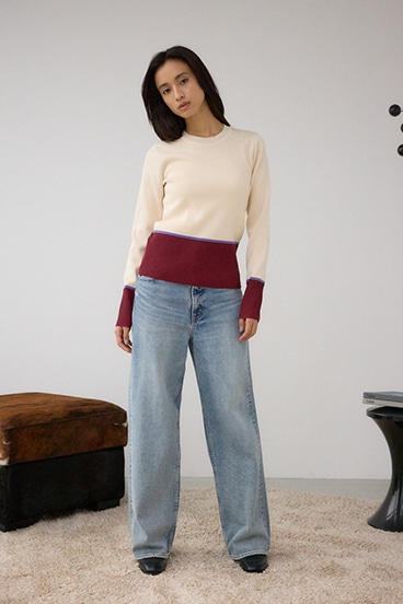 ラメバイカラーニットトップス 詳細画像