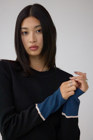 ラメバイカラーニットトップス