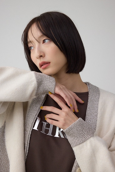 ラメバイカラーニットカーディガン