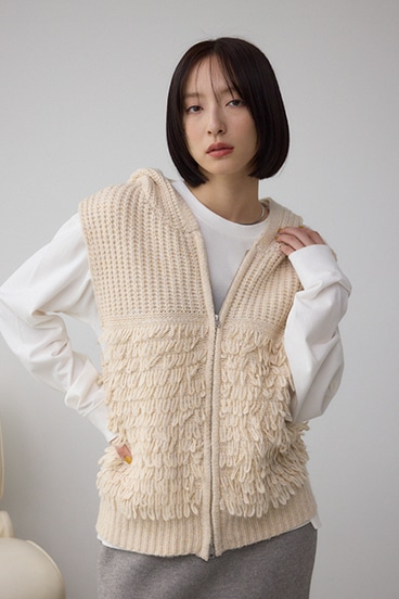 ZIPフーディループニットベスト 詳細画像