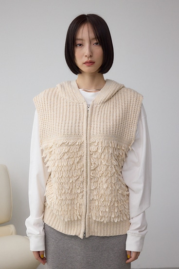 ZIPフーディループニットベスト 詳細画像