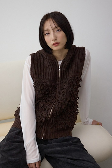 ZIPフーディループニットベスト 詳細画像