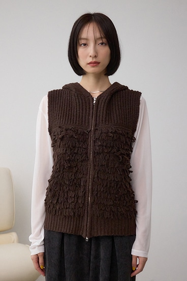 ZIPフーディループニットベスト 詳細画像