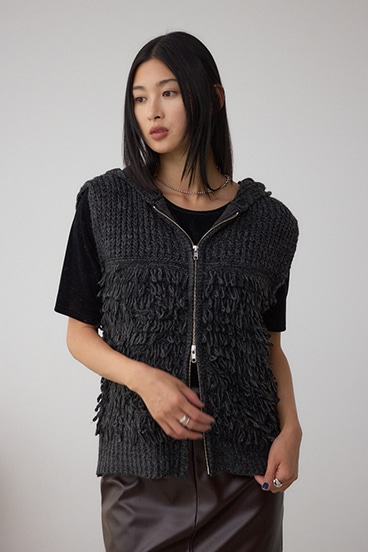 ZIPフーディループニットベスト 詳細画像