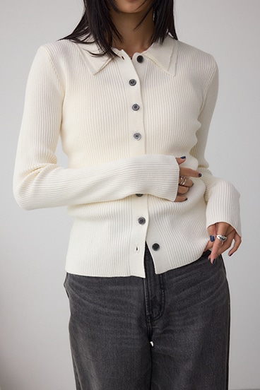 ダブルカラーフロント釦ニットトップス