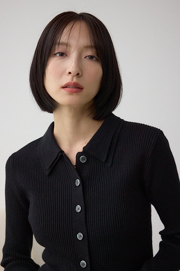 ダブルカラーフロント釦ニットトップス 詳細画像