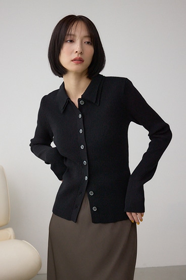 ダブルカラーフロント釦ニットトップス 詳細画像