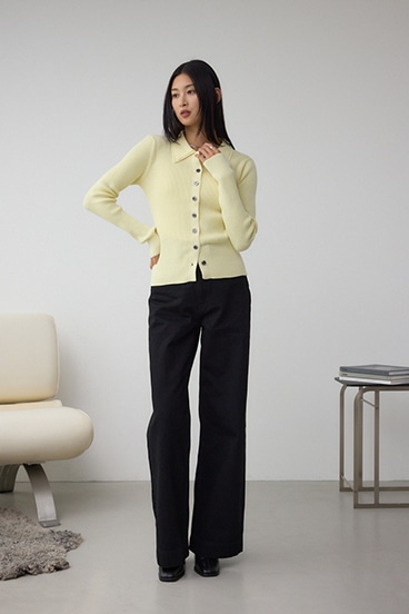 ダブルカラーフロント釦ニットトップス 詳細画像