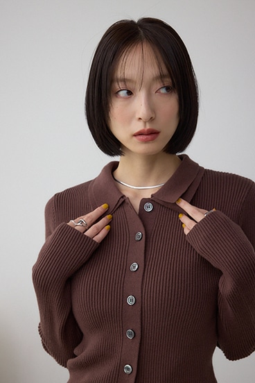 ダブルカラーフロント釦ニットトップス 詳細画像