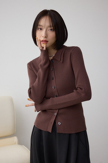 ダブルカラーフロント釦ニットトップス 詳細画像