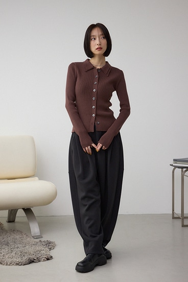 ダブルカラーフロント釦ニットトップス 詳細画像