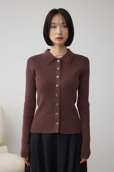 ダブルカラーフロント釦ニットトップス 詳細画像