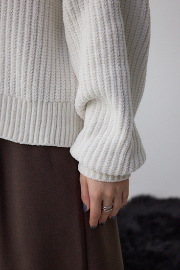 ラメベロアハーフZIPニットトップス 詳細画像