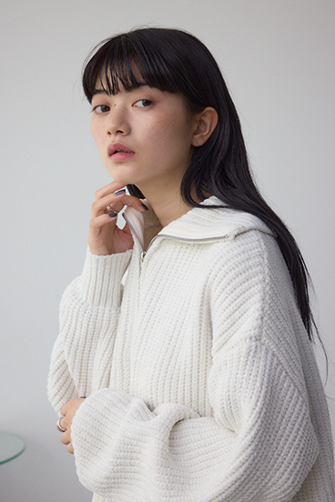 ラメベロアハーフZIPニットトップス 詳細画像