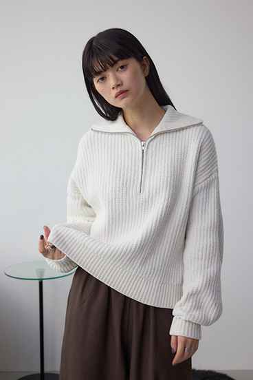 ラメベロアハーフZIPニットトップス 詳細画像