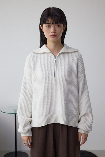 ラメベロアハーフZIPニットトップス 詳細画像