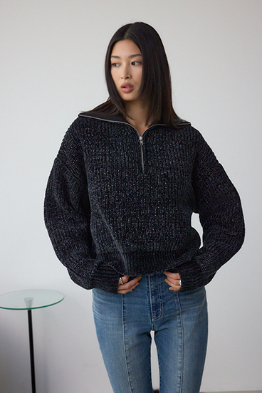 ラメベロアハーフZIPニットトップス 詳細画像