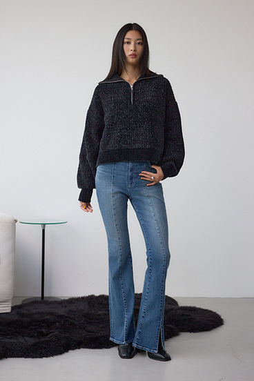 ラメベロアハーフZIPニットトップス 詳細画像