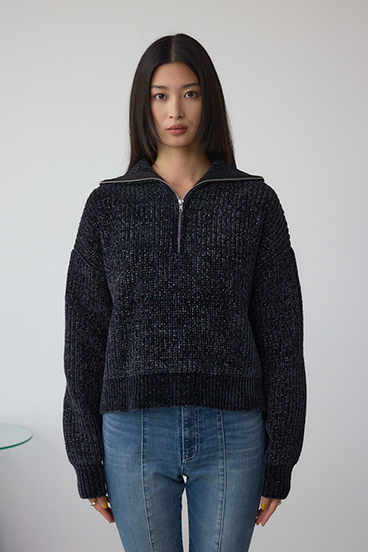 ラメベロアハーフZIPニットトップス 詳細画像