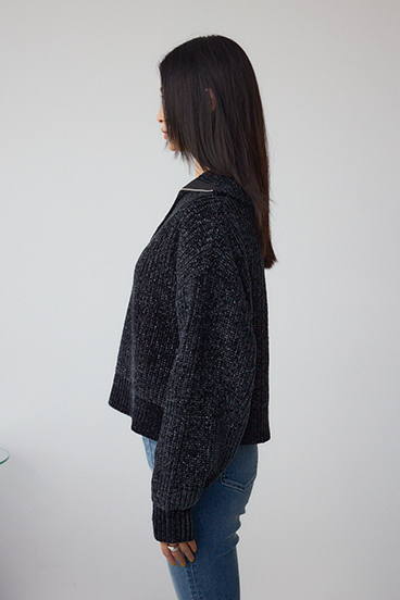 ラメベロアハーフZIPニットトップス 詳細画像